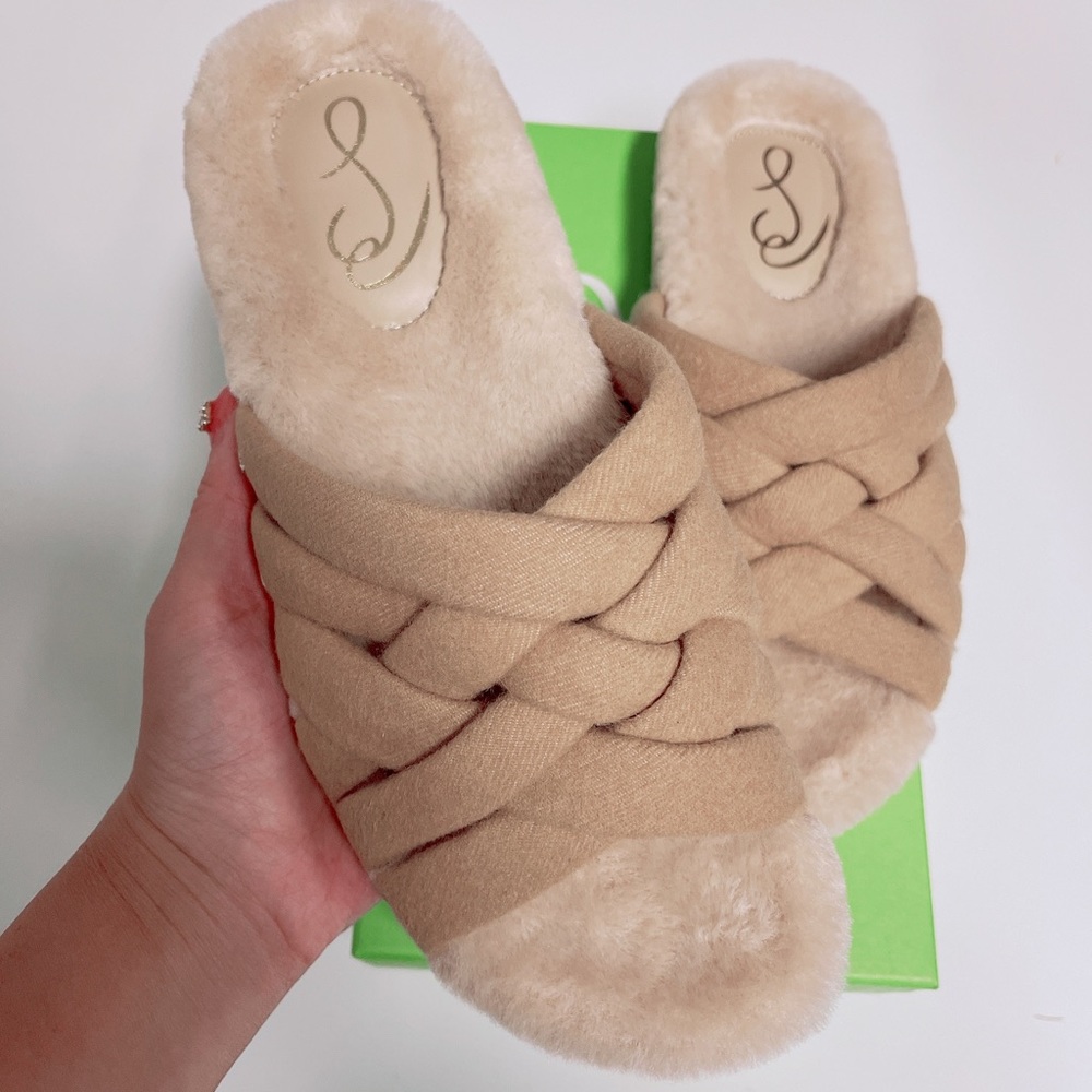 Sam Edelman Vaughn Faux Fur Footbed Woven Slide Sandal/NWB